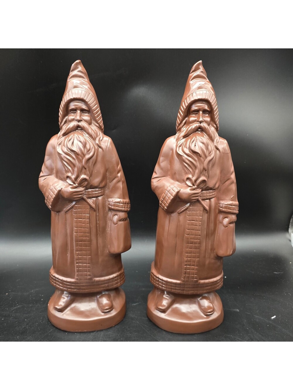 Vintage Style 13" Faux Chocolate Mold Santa Belsnickle Figurines - Pair of 2